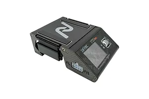 INOV8 3DX Carbon SkyRC TW Neo Warmer Car Stand with carbon fiber side panels and a display screen on a white background.