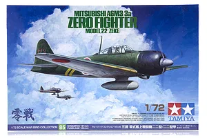 Tamiya 1/72 Mitsubishi A6M3/3a Model 22 Zeke Zero Fighter Scaled Plastic Model Kit image 17236