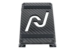 INOV8 3DX carbon fibre car stand featuring a black carbon weave top plate with cutouts and foam pads on a plain white background.