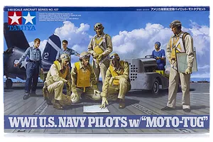 Tamiya 1/48 U.S. WWII Navy Pilot Set w/ Moto-Tug Scaled Plastic Model Kit image 17287