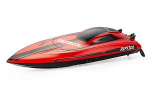 Atrek Riptide 16" RC Speed Boat in red and black against a white studio background.
