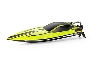 Atrek Rogue 22 inch brushless RC speed boat in green and black on a clean white background.
