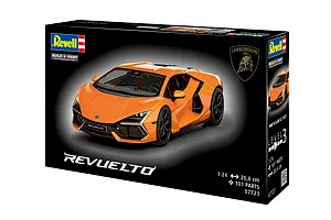 Revell 1/24 scale Lamborghini Revuelto model car kit packaging box in black and orange.