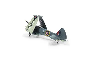 Completed Airfix 1/48 Supermarine Seafire F.XVII plastic model aircraft with folded wings on a white background