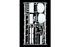 White plastic scale model parts sprue for the Italeri 1/24 Heavy Fuel Tank Trailer kit on a black background.