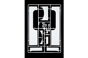 White plastic model kit parts sprue containing large flat panels and structural components on a black background.