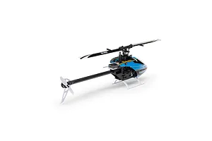 Studio product photo of the Blade Revolution 155 CP RC helicopter in blue and black with white landing skids against a white background.