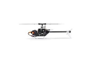 Side view of the Blade Revolution 155 CP RC helicopter mechanics without canopy, showing frame, rotor, and tail boom.