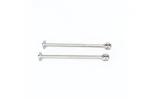 Two silver Method RC titanium CVD axle shafts laid horizontally against a clean white background.