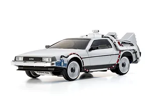 Kyosho First Mini-Z Back to the Future DeLorean RC car studio shot against a clean white background