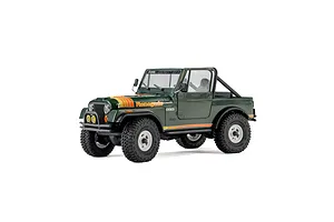 Studio product shot of the green Axial SCX30 Jeep CJ-7 Renegade RC rock crawler showing three-quarter front view.