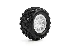 Pro-Line Badlands MX MT tyre mounted on a white split-six rim against a plain white background.