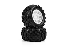 Pro-Line 1/16 Badlands MX MT Tyres on White Split Six Rims - Glued Wheels 2Pcs