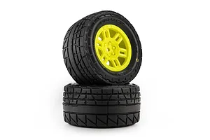 Pro-Line 1/16 Menace Street Tyres on Yellow Split Six Rims - Glued Wheels 2Pcs