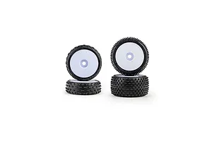 Pro-Line 1/24 Wedge Front & Prism Rear Carpet Tyres on White Dish Rims - Glued Wheels 4Pcs