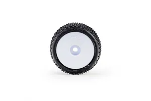 Pro-Line 1/28 Prism Carpet Tyre mounted on a white dish rim, shown from a studio side profile view against a white background.