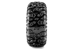 Front-facing studio shot of a Pro-Line 2.2 inch Chisel II crawler tyre showing its aggressive tread pattern.