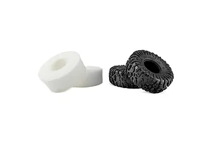Pro-Line 2.2" Chisel II G8 crawler tyres displayed alongside two matching white foam inserts against a clean white background.