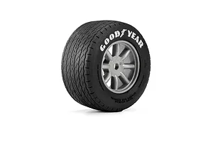 Pro-Line Goodyear Blue Streak VTA front tyre mounted on a grey multi-spoke rim against a white background.