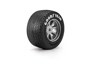 Pro-Line 1/12 Goodyear Blue Streak VTA rear tyre mounted on a grey multi-spoke rim against a white background.