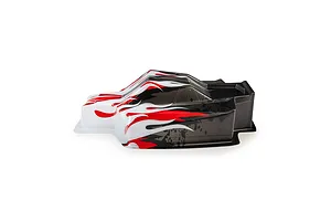 Pro-Line Sector Flame limited edition painted RC buggy body shell in red, white, and black against a white background.