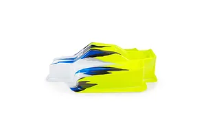 Pro-Line 1/8 Sector Hase limited edition painted RC buggy body shell in yellow, blue, black, and white against a white background.