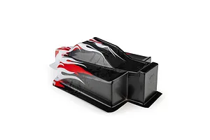 Pro-Line 1/8 Sector Flame Limited Edition Painted Body Shell in red, white, and black against a white background.
