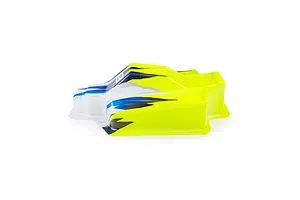 Pro-Line 1/8 Sector Hase Painted Body Shell in yellow, blue, black, and white against a white background.