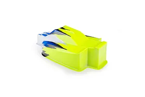 Pro-Line 1/8 Sector Hase limited edition painted RC buggy body shell in yellow, blue, black, and white.