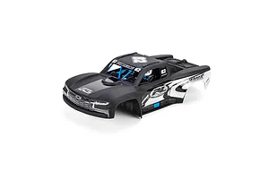 Pro-Line matte black 2019 Chevy Silverado trophy truck body shell with white graphics on a white background.