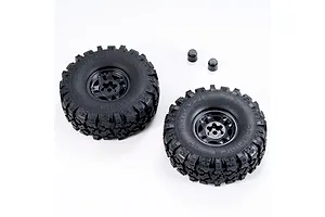 FMS 1/10 FCX10 PRO LC80 Tyres On Black Rims - Glued Wheels 2Pcs
