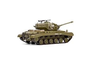 Studio product shot of the Heng Long M26 Pershing RC military tank in olive green against a plain white background.