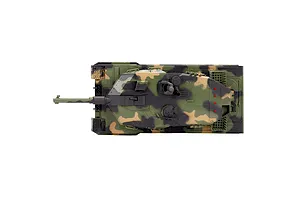 Top-down view of the Heng Long German Leopard 2 RC tank featuring a green, tan, and black camouflage pattern.