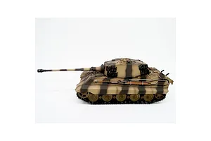 Side profile view of the Taigen German King Tiger RC tank with camouflage paint, standing on a plain white background.