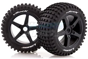 Louise 3.8" T-Rock Tyres on Black Spoke Rims - Glued Truggy Wheels w/ Foam 2Pcs image 18043