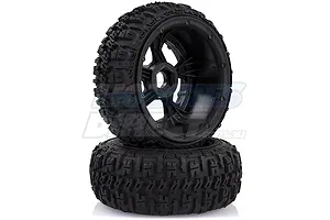 Rovan 4.7/5.5" Baja 5B Front Excavator Tyres on Black Rims - Beadlocked Wheels 2Pcs image 20187