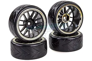 Vision RC 1.9" V-Pattern Drift Tyres on Spoke Black Rims - Glued Wheels 4Pcs image 20594