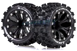 Louise 2.8" ST-Mcross Tyres on Black Spoke Rims - Glued Truck Wheels w/ Foam 2Pcs