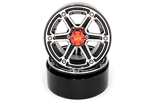 Yeah Racing Black/Silver Aluminium 2.2" 6 Spoke Beadlock Rims 2Pcs w/ Black 12mm Hex Hub image 24199