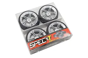 Yeah Racing 1.9" (+3mm Off-Set) Spec T On Road Tyres on Silver MS Rims - Wheels 4Pcs image 24317