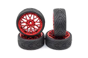 Yeah Racing 1.9" (+3mm Off-Set) Spec T On Road Tyres on Red Mesh Rims - Wheels 4Pcs image 24319