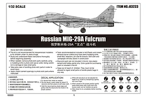 Trumpeter 1/32 Russian MIG-29A Fulcrum Fighter Jet Scaled Plastic Model Kit image 25180