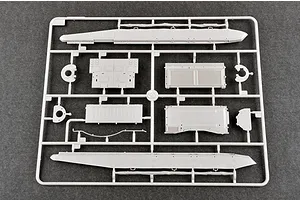 A grey plastic sprue containing various tank hull and panel parts for a 1/35 scale model kit.