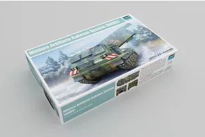 Trumpeter 1/35 scale model kit box for the Mittlere Artillerie Raketen System (MARS) M270/A1, featuring box art of the vehicle in a snowy landscape.