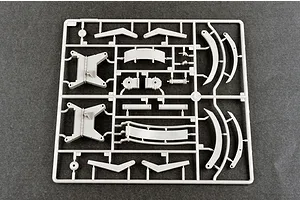 A grey plastic model kit sprue containing various structural parts for a 1/35 scale BTM-3 trench digger vehicle model.