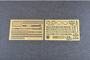 Two photo-etched brass detail sheets for a 1/35 scale model kit, labeled A and B, featuring various small parts for assembly.