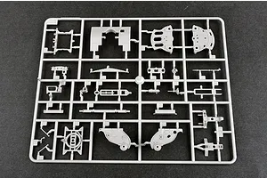 A grey plastic sprue containing various unpainted model kit parts for the Trumpeter 1/35 Russian AT-S Artillery Tractor.