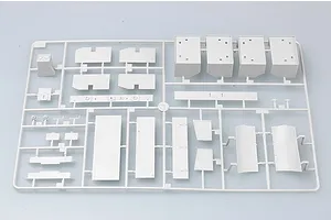 A grey plastic sprue containing various model kit parts for the Trumpeter 1/35 German Panzerjager VOL.1 Armoured Train.