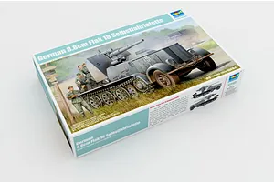Trumpeter 1/35 scale German 8.8cm Flak 18 Selbstfahrlafette model kit box showing box art of the half-track vehicle and soldiers.