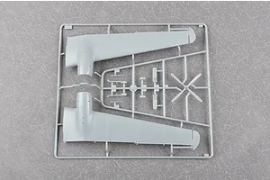 A grey plastic model aircraft wing sprue from a Trumpeter 1/72 scale model kit.